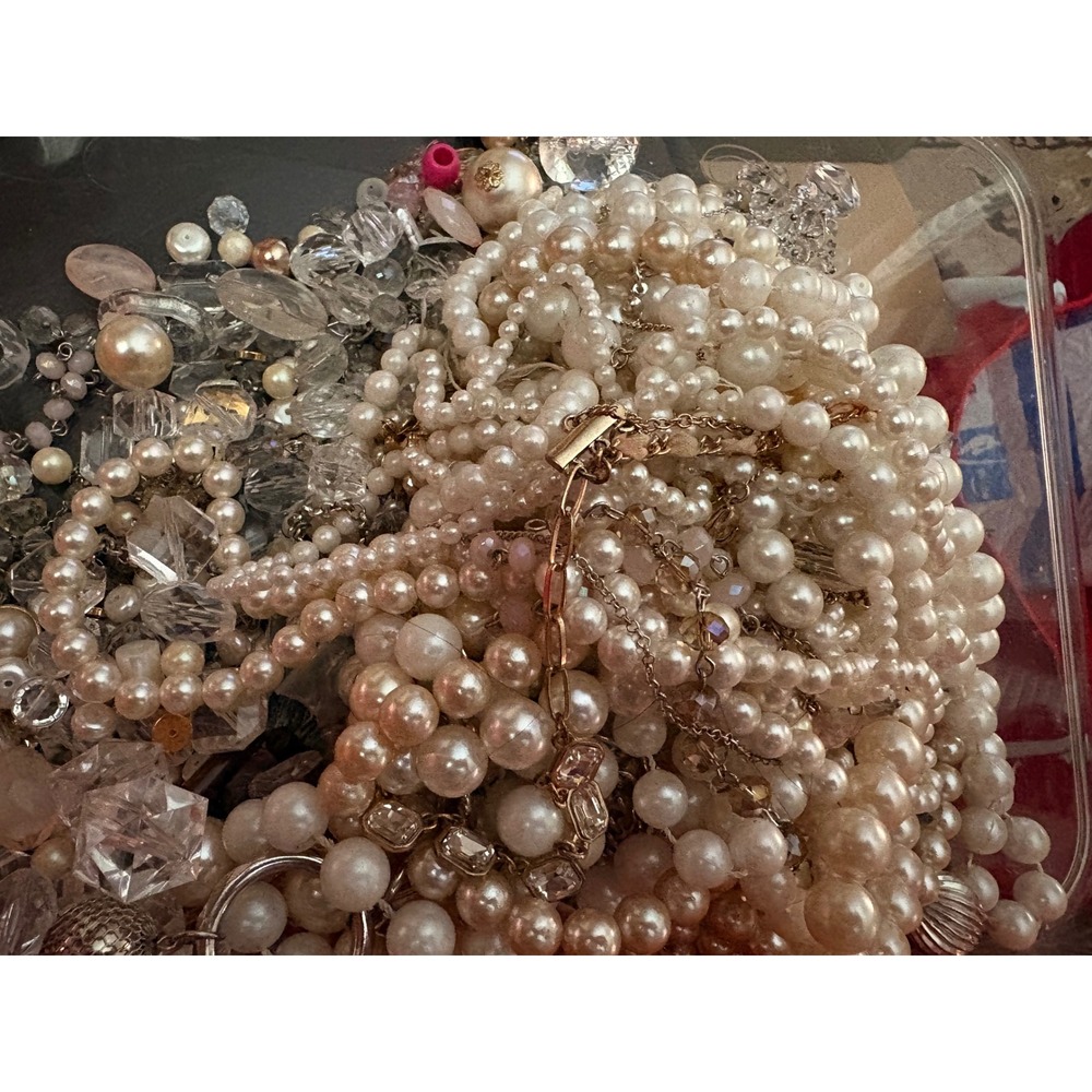 Bulk Jewelry Lot Faux Pearl Necklace Glass Beads Silver Tone Charms Crafting DIY